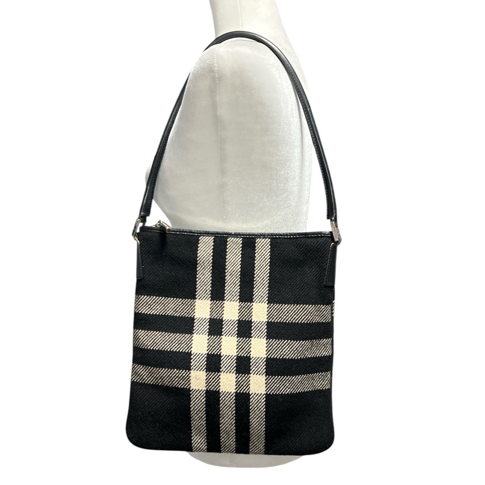 BURBERRY London Felt Wool Check Leather Shoulder Bag